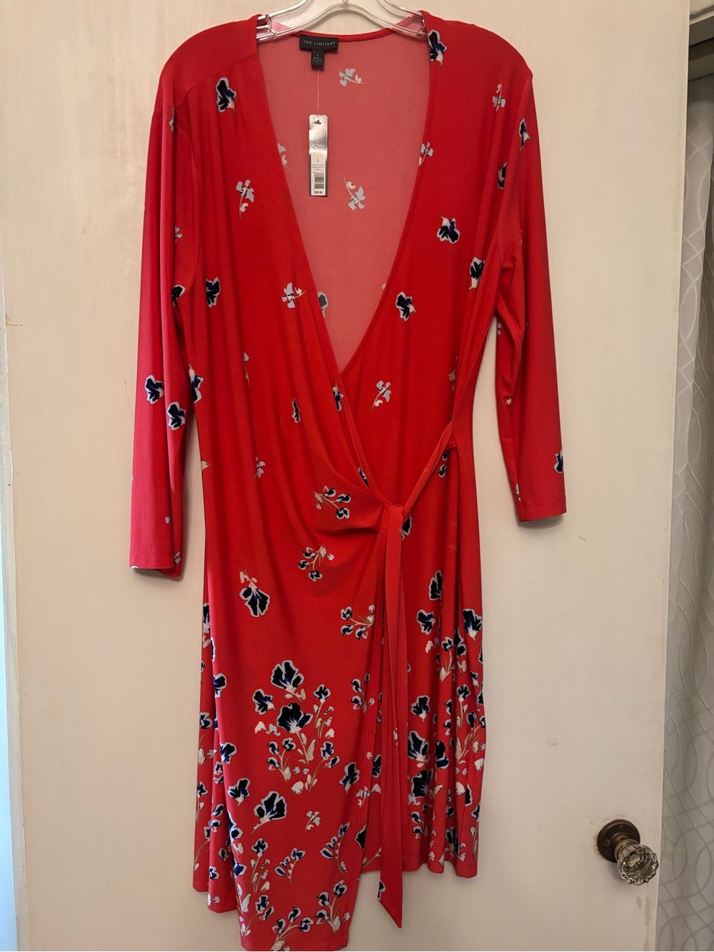 The Limited Red Floral Long-Sleeve Wrap Dress